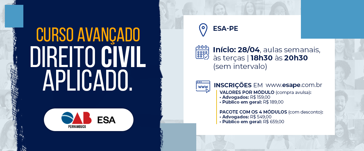 Início: 28/04 - Curso Avançado de Direito Civil Aplicado (CURSO COMPLETO)