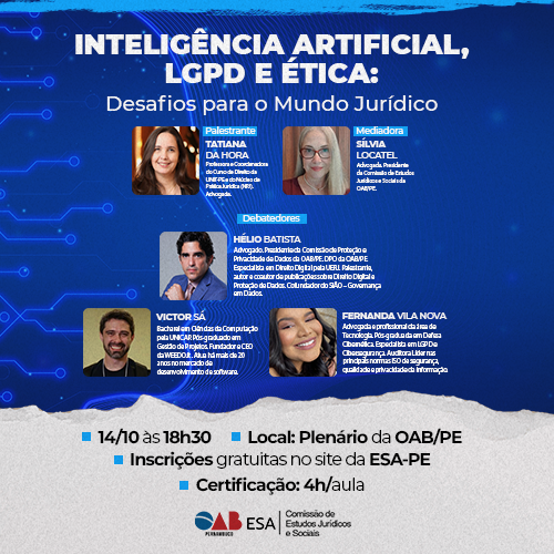 Dia: 14/10 - Inteligência Artificial, LGPD e Ética: Desafios para o Mundo Jurídico
