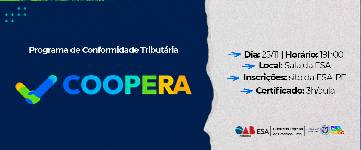 Dia: 25/11 - COOPERA (Programa de Conformidade Tributária)